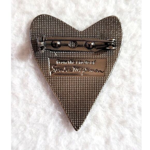 Sandra Magsamen's Love Silvertone Heart Brooch Pin 1.5" Boho Statement Y2K Retro - Picture 5 of 5